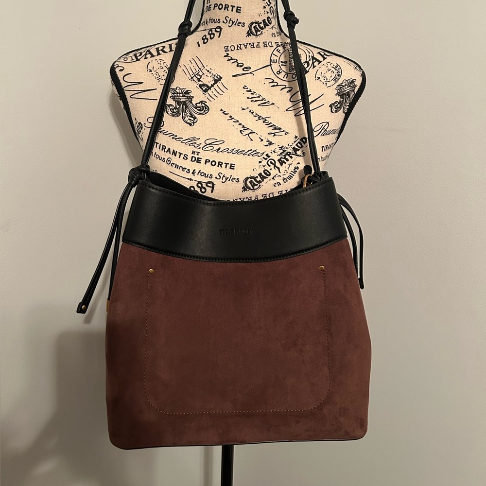 Steve Madden Black and Brown Faux Suede/Leather Bag